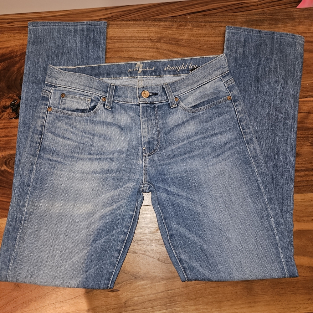 7 For All Mankind Medium Blue Straight Leg Jeans
